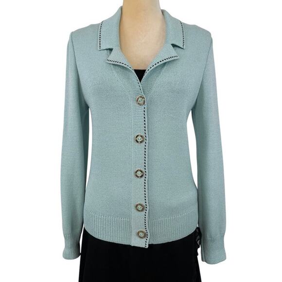 St. John Sport Knit Button Front Jacket Teal Small Blazer Luxury Old Money - Picture 1 of 11
